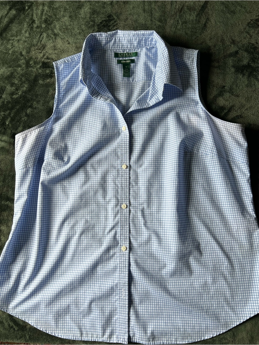 Classic Lauren Ralph Lauren Sleeveless Blue Gingham Button-Front Shirt